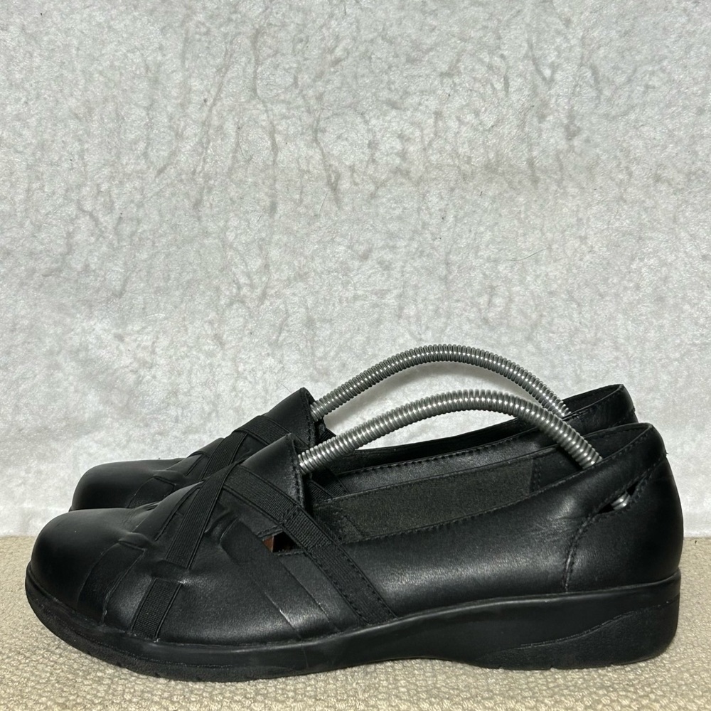 Clarks Womens Black Cheyn Creek Leather Slip On Strap Loafer Shoes SZ 8.5 WIDE - Picture 2 of 11